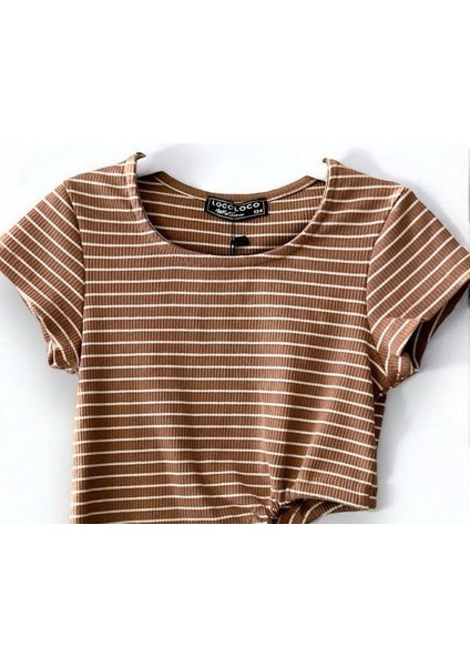 Kız Çocuk Çizgili Yandan Biyeli Crop Bluz indirimleri
