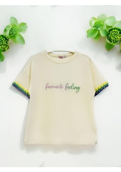 Kız Çocuk Kolları Örgü Detaylı Pamuklu T-Shirt fiyatları