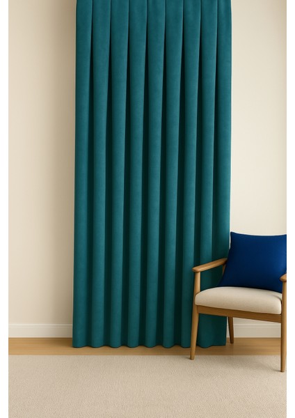 Barcelona Kadife Dokulu Fon Perde Petrol (Pilesiz)