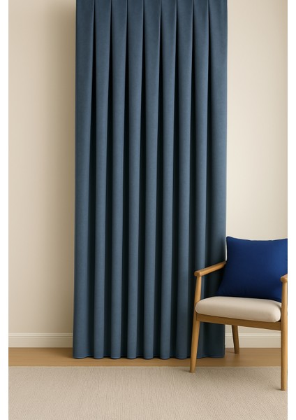 Barcelona Kadife Dokulu Fon Perde Indigo (Pilesiz)