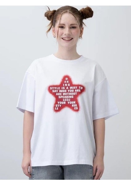 Kız Çocuk Yıldız Harf Baskılı Oversize T-Shirt