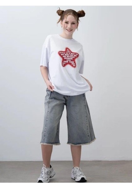 Kız Çocuk Yıldız Harf Baskılı Oversize T-Shirt indirimleri