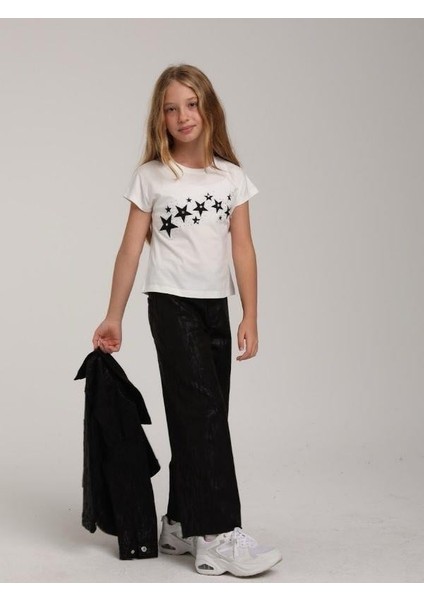 Kız Çocuk Yıldız Taş Işlemeli Tasarım T-Shirt