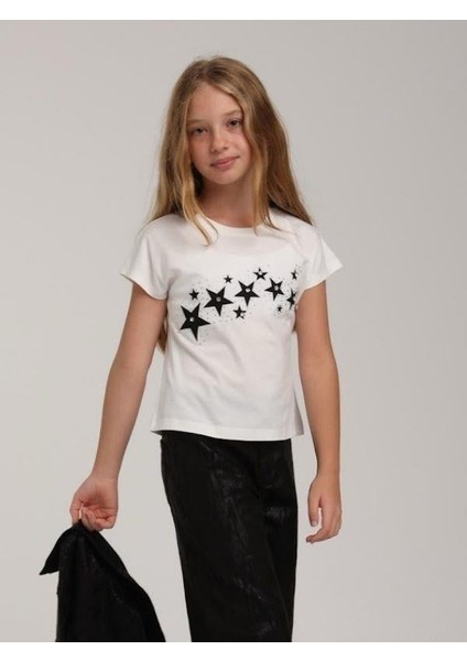 Kız Çocuk Yıldız Taş Işlemeli Tasarım T-Shirt indirimleri