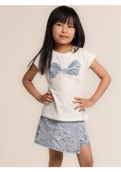 Kız Çocuk Fiyonklu Işlemeli T-Shirt modelleri