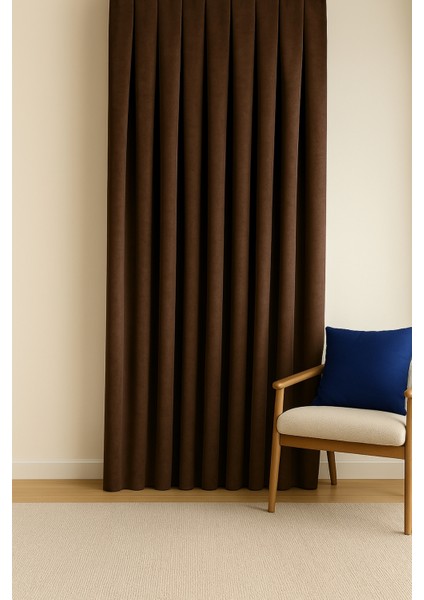 Barcelona Kadife Dokulu Fon Perde Sütlü Kahve (Pilesiz)