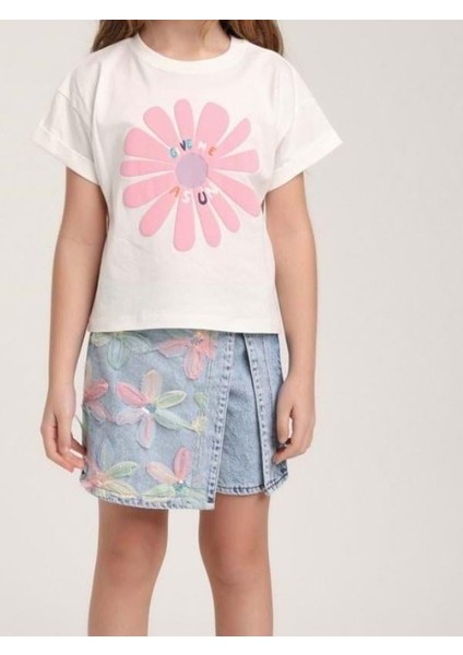 Kız Çocuk Pamuklu Kabartma Çiçek Detaylı Tshirt modelleri