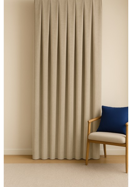 Barcelona Kadife Dokulu Fon Perde Bej (Pilesiz)