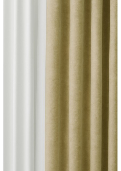 Barcelona Kadife Dokulu Fon Perde Bej (Pilesiz) fiyatları