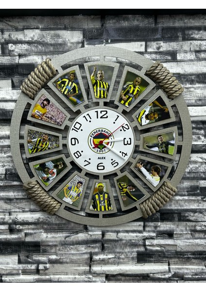 Sarı Lacivert Fenerbahçe Taraftar Dekoratif Halatlı Duvar Saati Mdf Ahşap 48 x 48 -1 cm -3 Kat