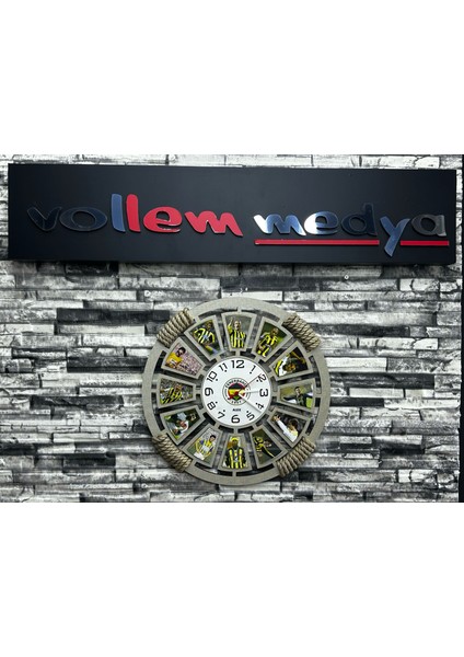 Sarı Lacivert Fenerbahçe Taraftar Dekoratif Halatlı Duvar Saati Mdf Ahşap 48 x 48 -1 cm -3 Kat