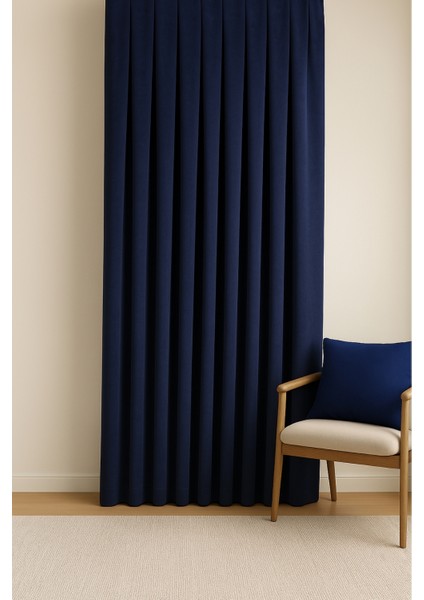 Barcelona Kadife Dokulu Fon Perde Lacivert (Pilesiz)