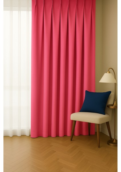 Barcelona Kadife Dokulu Fon Perde Pembe (Pilesiz)