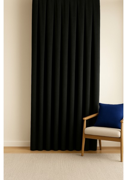 Barcelona Kadife Dokulu Fon Perde Siyah (Pilesiz)