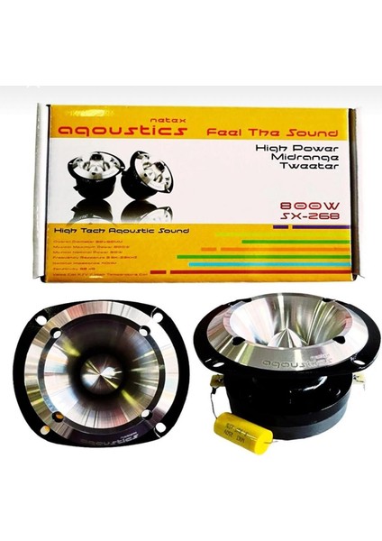 Aqoustics SX-268 Pro Profesyonel 800W Dome Tweeter(Tiz) 2 Adet SX-268 Pro Gümüş 10CM