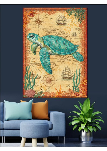 Tarihi Deniz Kaplumbağası Dekoratif Kanvas - Mdf Ahşap Tablo