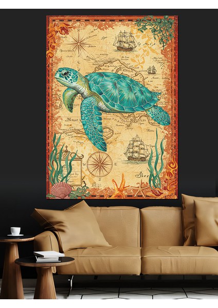 Tarihi Deniz Kaplumbağası Dekoratif Kanvas - Mdf Ahşap Tablo fiyatları