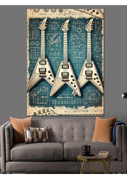 Klasik Elektro Gitarlar Dekoratif Kanvas - Mdf Ahşap Tablo fiyatları