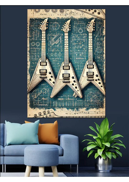 Klasik Elektro Gitarlar Dekoratif Kanvas - Mdf Ahşap Tablo modelleri