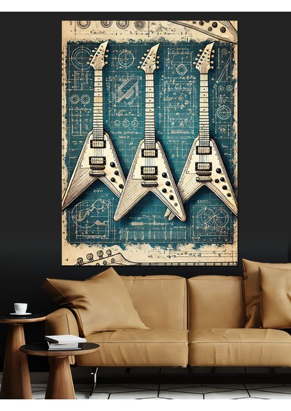 Klasik Elektro Gitarlar Dekoratif Kanvas - Mdf Ahşap Tablo fırsatları