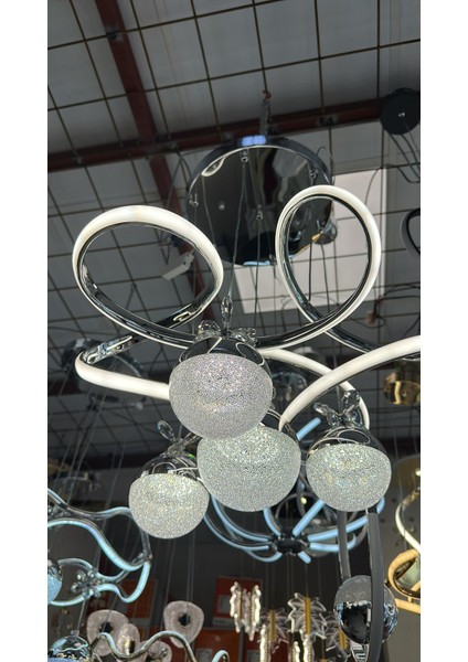 Modern Sarkıt 3 Renk 4 Toplu Krom LED Avize Salon - Oturma Odası LED Avize