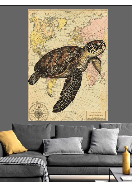 Haritalı Deniz Kaplumbağası Dekoratif Kanvas - Mdf Ahşap Tablo fiyatları