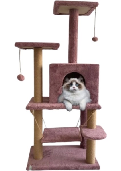 Y01 Salıncaklı Yuvalı Lüx Kedi Tırmalama Oyun Evi Gül Kurusu indirimleri