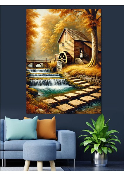 Şelale Yanında Eski Değirmen Dekoratif Kanvas - Mdf Ahşap Tablo fiyatları