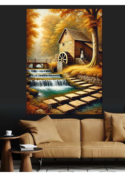 Şelale Yanında Eski Değirmen Dekoratif Kanvas - Mdf Ahşap Tablo modelleri