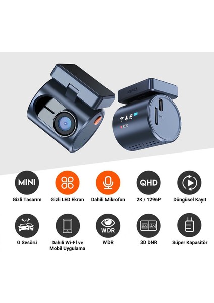 Mini 3 Pro 2k 1296P Wdr Wi-Fi G-Sensörlü Gece Görüşlü Araç Kamerası Şeffaf LED Bildirim Ekranı fiyatları