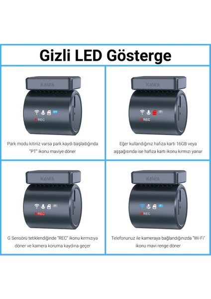 Mini 3 Pro 2k 1296P Wdr Wi-Fi G-Sensörlü Gece Görüşlü Araç Kamerası Şeffaf LED Bildirim Ekranı indirimleri