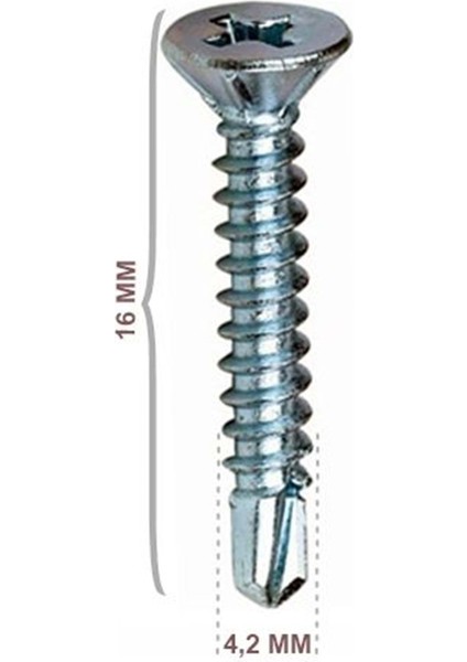 Matkap Uçlu Vida Yhb 4.2X16 mm Paket 50 Ad. (+ - )