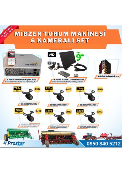 Ahd 720P 6 Kameralı Mibzer Havalı Tohum Makinesi 9 Inç HDMI Monitörlü Kamera Seti