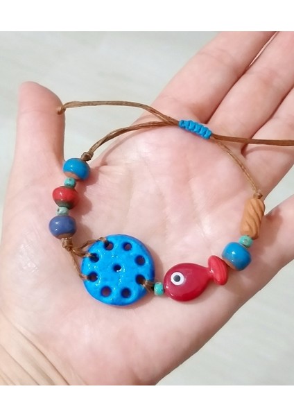 El Yapımı Kırmızı Murano Cam Balık Süryani Nazar ve Toprak Boncuklu Bileklik fiyatları