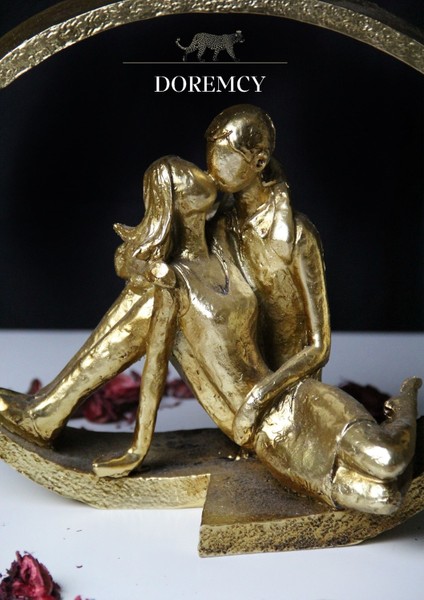 Beyaz Çemberli Kız Çift Hediyelik Biblo Dekoratif Obje