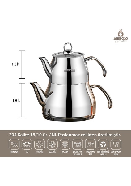 Prime 4 Parça Paslanmaz Çelik Orta Boy Çaydanlık