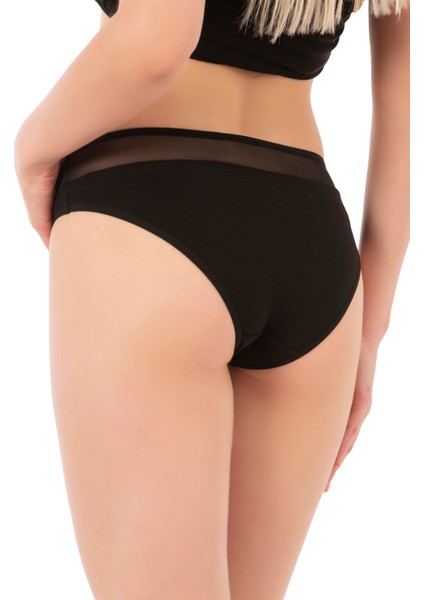 Özkan 26797 7'li Paket Kadın Bel Kısmı Tül Detaylı Likralı Pamuklu Esnek Rahat Slip Bikini Külot