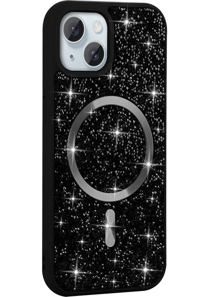 Apple iPhone 13 Uyumlu Kılıf Parlak Taşlı Pırlanta Mozaik Siyah + Ekran Koruyucu