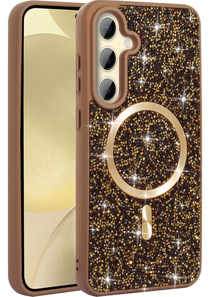 Samsung Galaxy A35 Uyumlu Kılıf Parlak Taşlı Pırlanta Magsafe Özellikli Gold