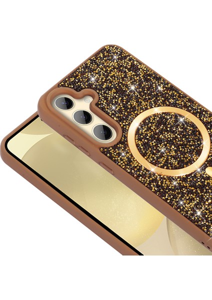 Samsung Galaxy A35 Uyumlu Kılıf Parlak Taşlı Pırlanta Magsafe Özellikli Gold fiyatları
