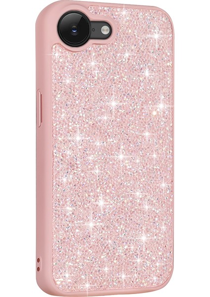 Apple iPhone 16E Uyumlu Kılıf Parlak Taşlı Pırlanta Pembe
