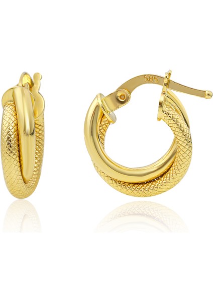 14 Ayar Altın Ikili Yarı Setina Halka Küpe Mini Boy 1.2 cm