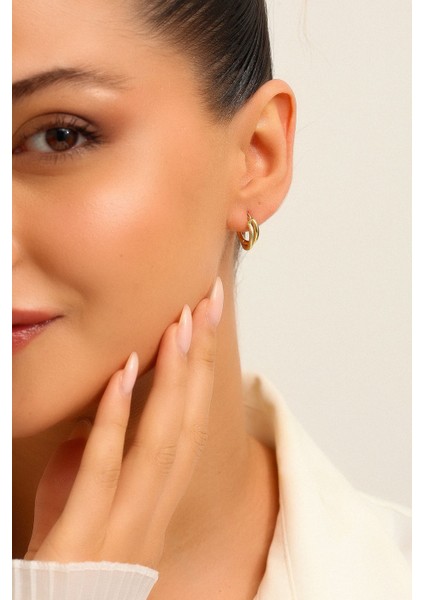 14 Ayar Altın Ikili Yarı Setina Halka Küpe Mini Boy 1.2 cm modelleri