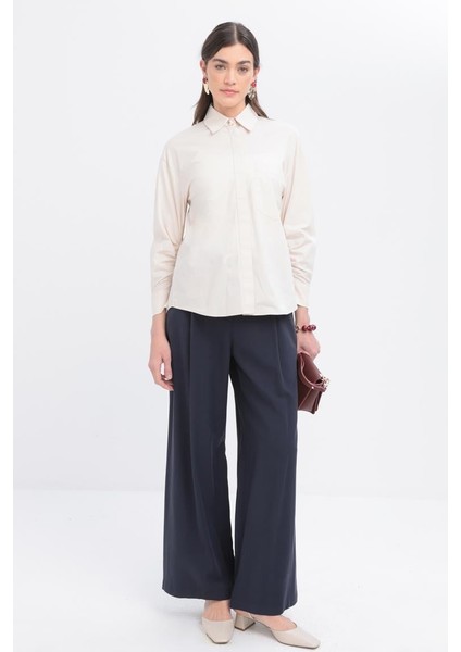 Taş-Kolu Büzgülü Poplin Gömlek