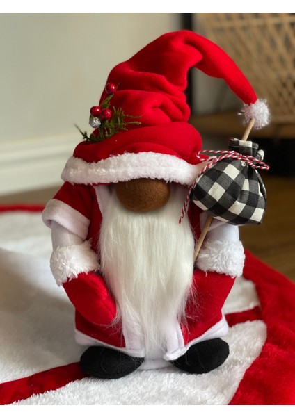 Noel Baba Sevimli Cüce Yılbaşı Süsü Hediyelik Şans Cücesi Kırmızı Peluş 35 cm