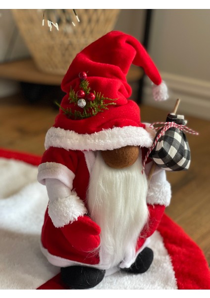 Noel Baba Sevimli Cüce Yılbaşı Süsü Hediyelik Şans Cücesi Kırmızı Peluş 35 cm