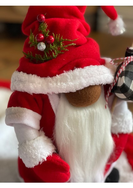 Noel Baba Sevimli Cüce Yılbaşı Süsü Hediyelik Şans Cücesi Kırmızı Peluş 35 cm