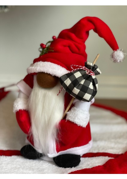 Noel Baba Sevimli Cüce Yılbaşı Süsü Hediyelik Şans Cücesi Kırmızı Peluş 35 cm