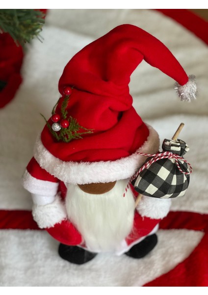 Noel Baba Sevimli Cüce Yılbaşı Süsü Hediyelik Şans Cücesi Kırmızı Peluş 35 cm
