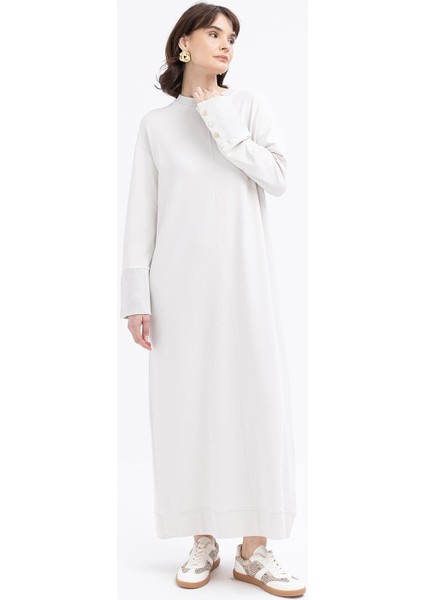 Taş-Manşeti Kalın Ribanalı Düğme Detaylı Likralı Elbise